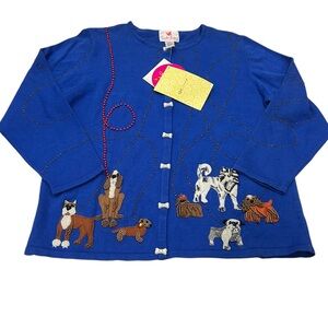 Quacker Factory | Novelty Dogs Bead Accents Art to Wear Cardigan Sweater